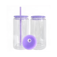 16oz Glass Tumbler Colored Lid And Straw