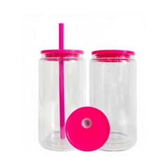 16oz Glass Tumbler Colored Lid And Straw