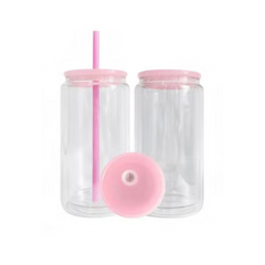 16oz Glass Tumbler Colored Lid And Straw