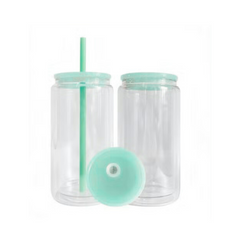 16oz Glass Tumbler Colored Lid And Straw