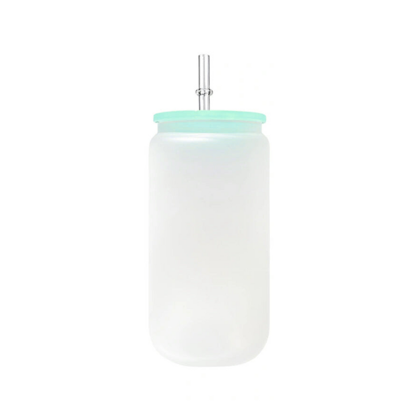 16oz Glass Tumbler Colored Lid And Straw